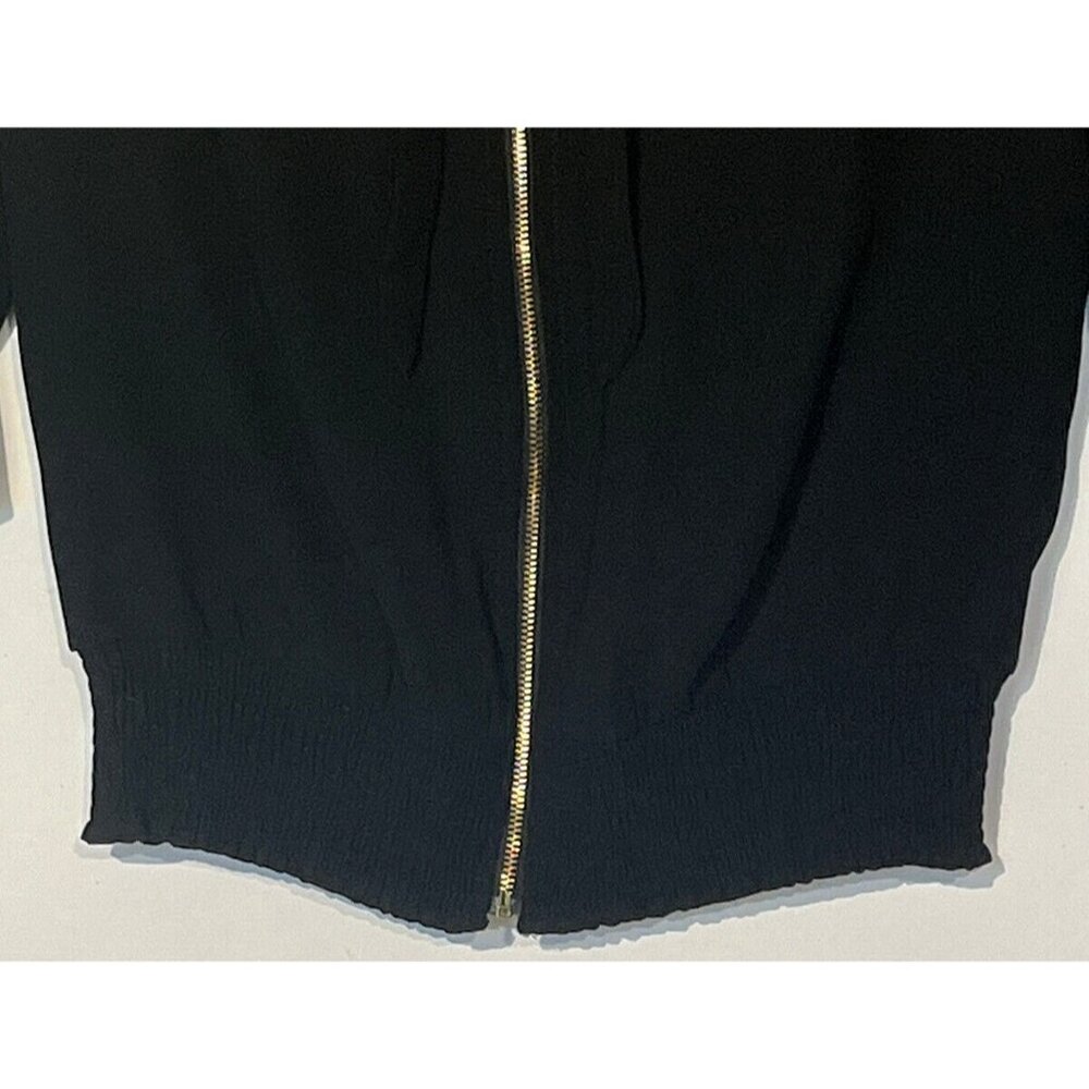 New Gracia Black Ruffle Sleeve V-Neck Zip Blouse Top - Picture 13 of 15